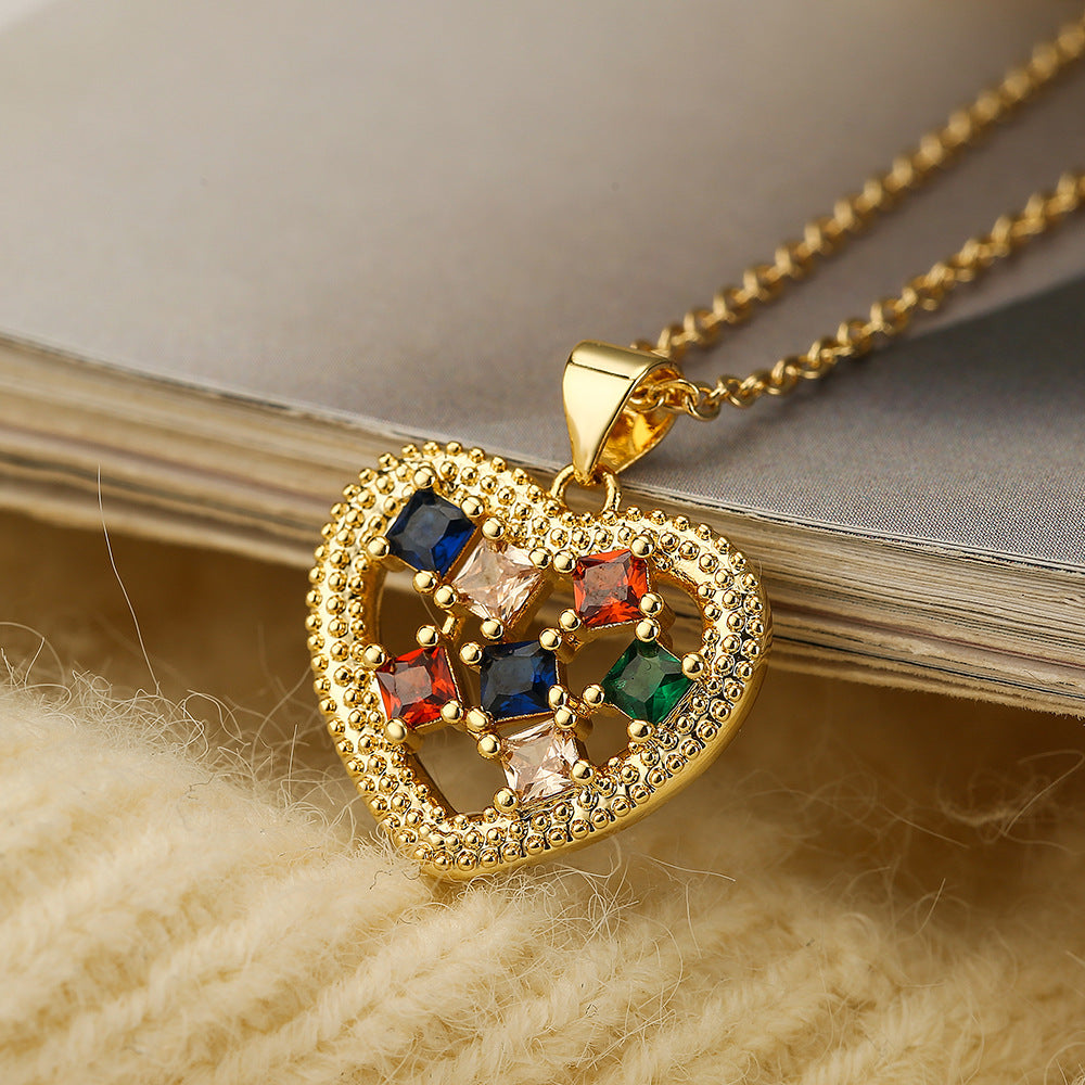 Minimalist Heart-Shaped Copper Pendant Necklace with Gold Plating and Cubic Zirconia for Women