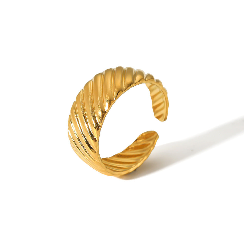 Minimalist Geometric Stainless Steel Ring with 18K Gold Plating for Women