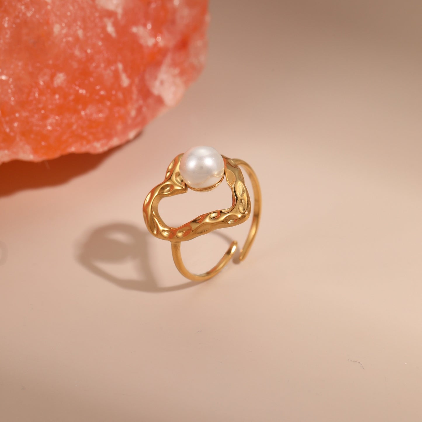 Minimalist Geometric Stainless Steel Ring with 18K Gold Plating Adjustable Open Band Elegant Luxury Women's Jewelry