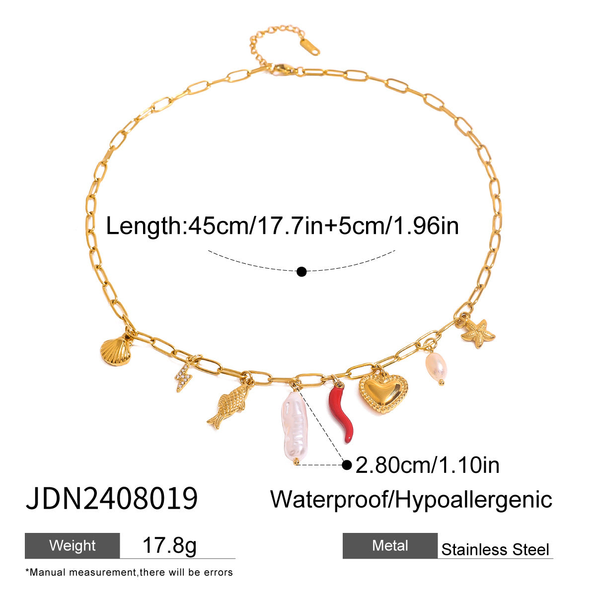 Collar con Colgante Minimalista de Acero Inoxidable en Forma de Corazón con Detalles de Perlas y Gota de Acero de Titanio, Acabado Chapado, Delicada Cadena para Clavícula para Mujer
