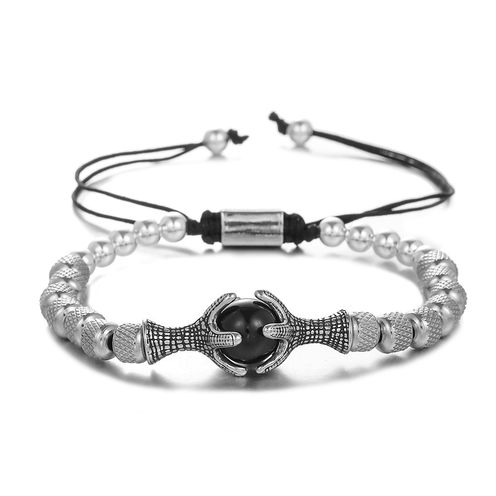 Geometric Titanium Steel Dragon Claw Braided Adjustable Bracelet with Natural Tiger's Eye Stone