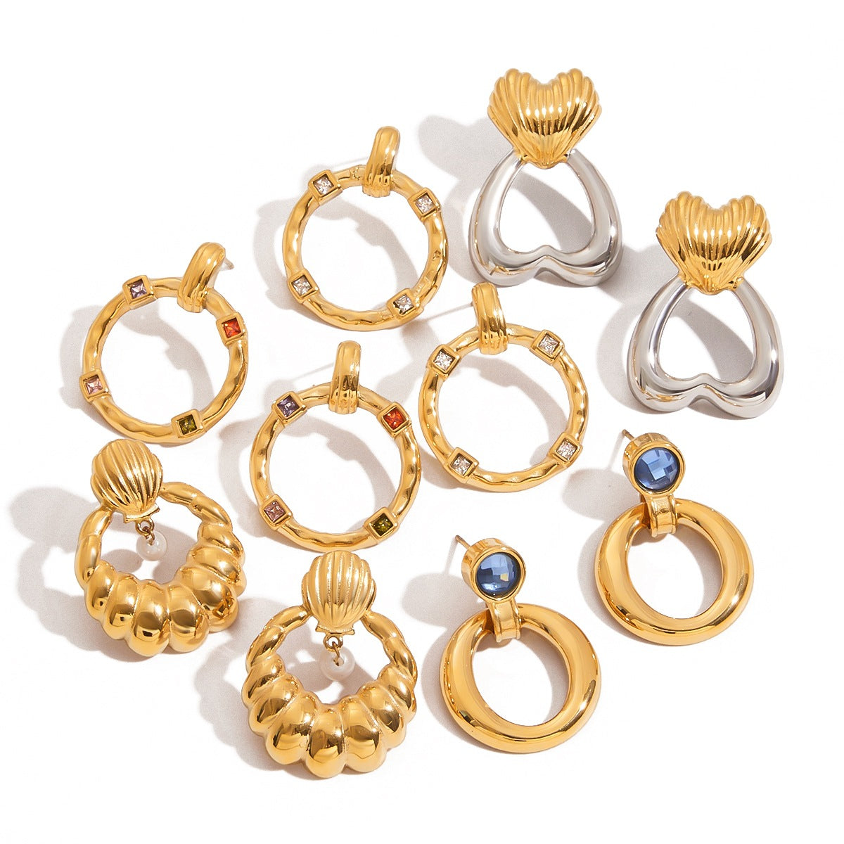 Elegant Geometric Round Cubic Zirconia Plated Stainless Steel Earrings for Women