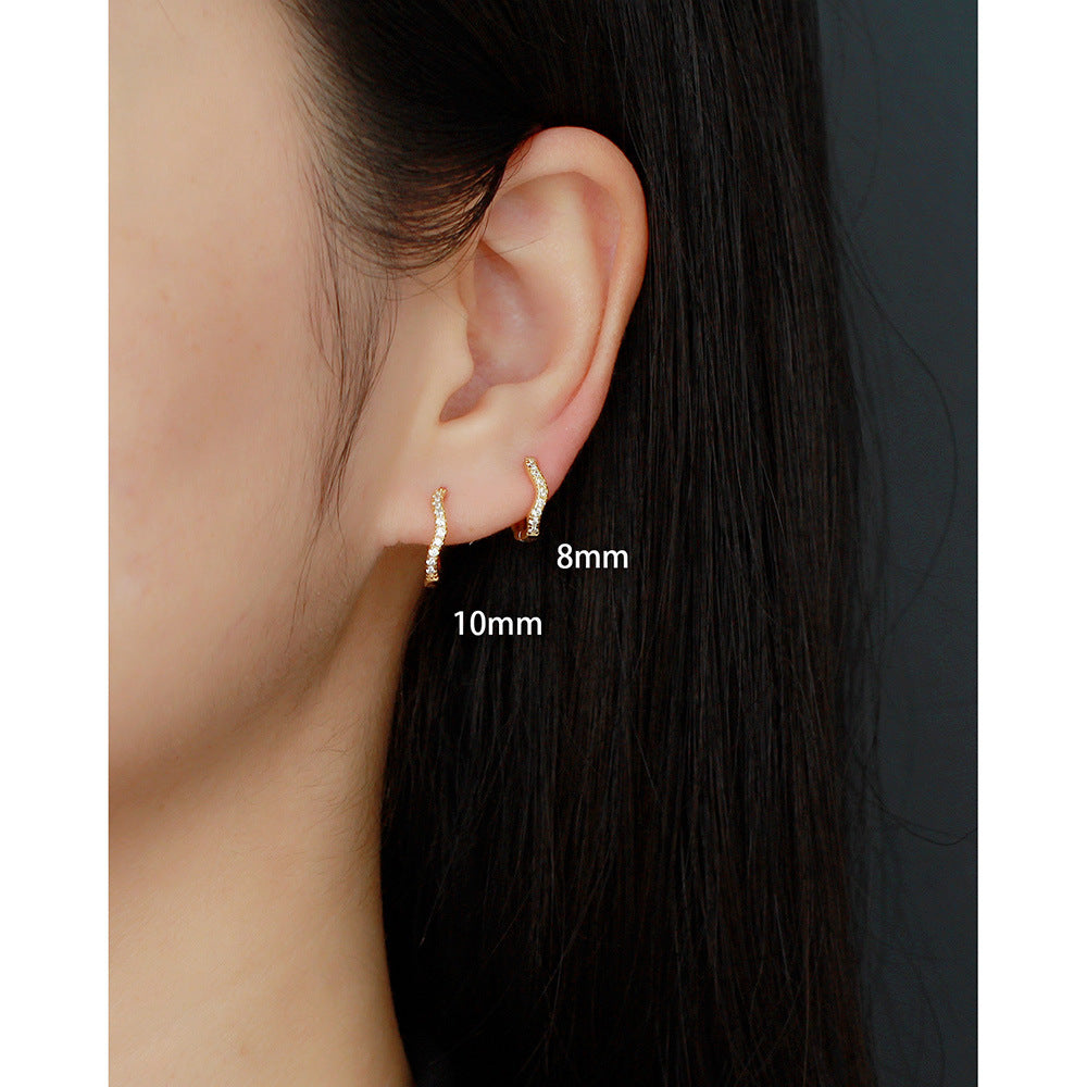 Minimalist Wave-Shaped S925 Sterling Silver Stud Earrings with Rhinestone Inlay for Women