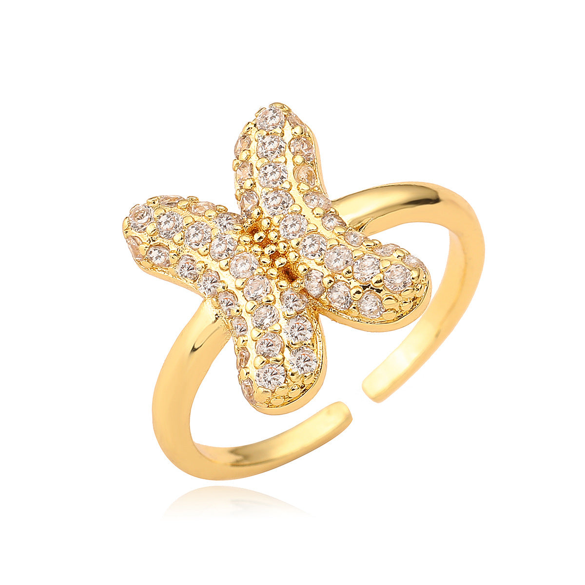 Anillo de cobre minimalista de forma geométrica con letras, chapado en oro de 18K y detalles de circonita para mujer