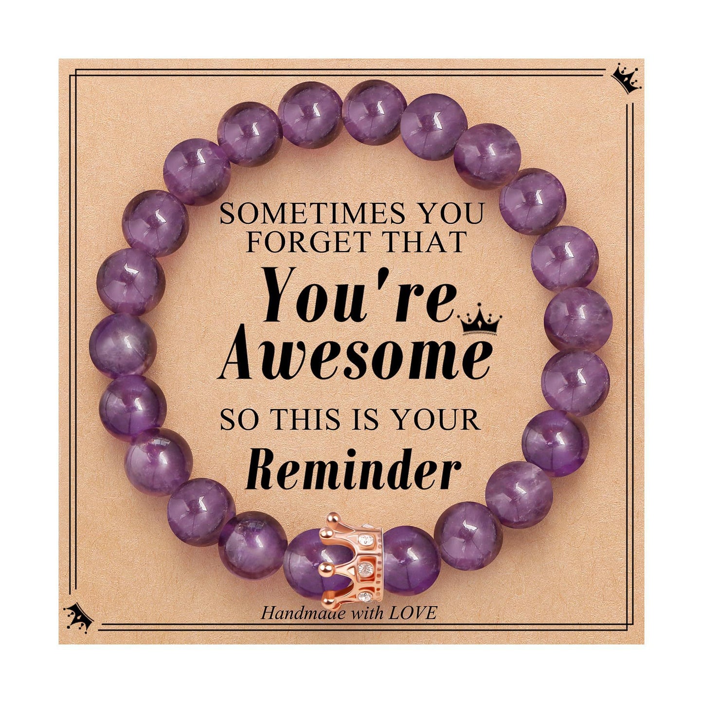 Elegant Crown Brass Bracelet with Natural Agate and Rhodochrosite Beads