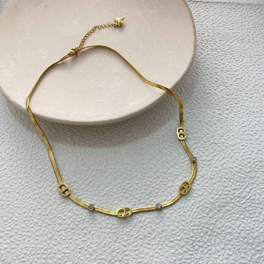 Minimalist Luxury Gold Plated Titanium Steel Letter Necklace with Cubic Zirconia for Unisex