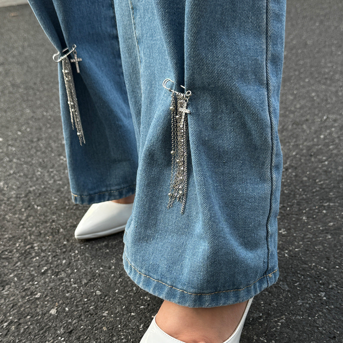 Minimalist Geometric Cross Rhinestone Alloy Anklet with Tassel Chain for Women
