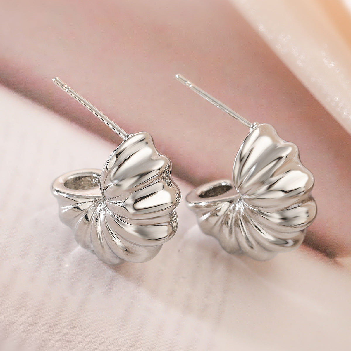 Irregular Geometric Copper Earrings with Real Gold Plating for Women, Fashionable Vintage-Style Studs