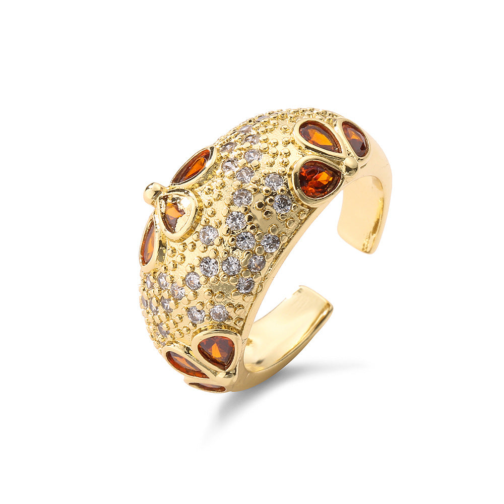 Anello Aperto Geometrico Minimalista da Donna in Rame con Zirconi Micro-Pavé