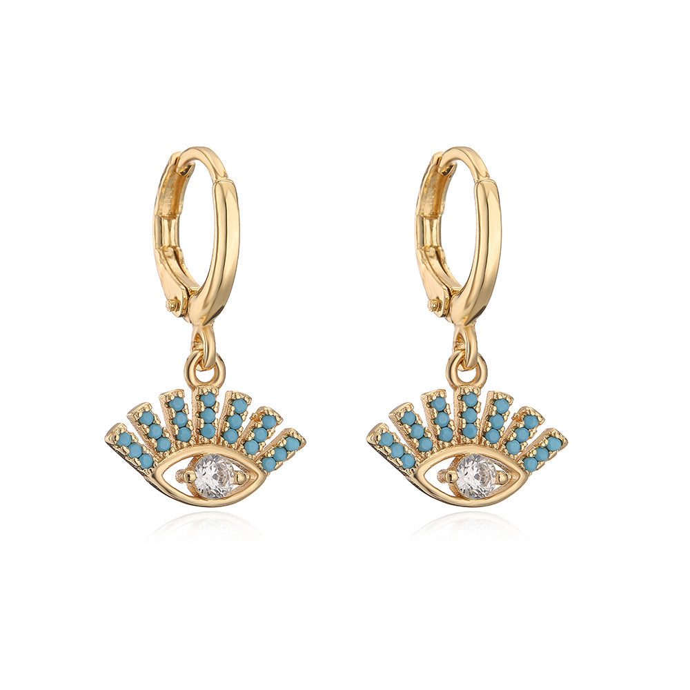 Minimalist Geometric Evil Eye Earrings for Women in Copper with Electroplating Finish