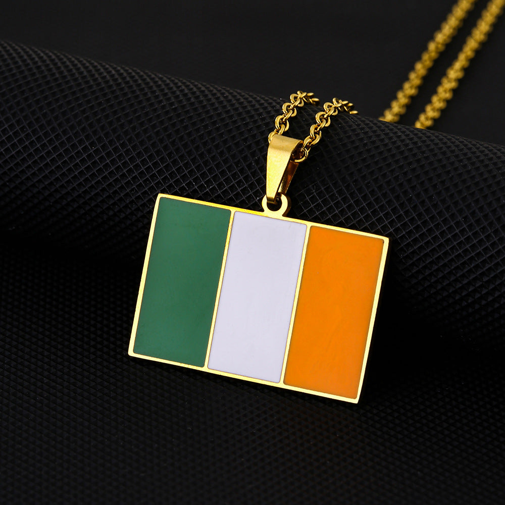 Collar con colgante de bandera irlandesa vintage de acero inoxidable con esmalte, diseño geométrico, joyería étnica unisex