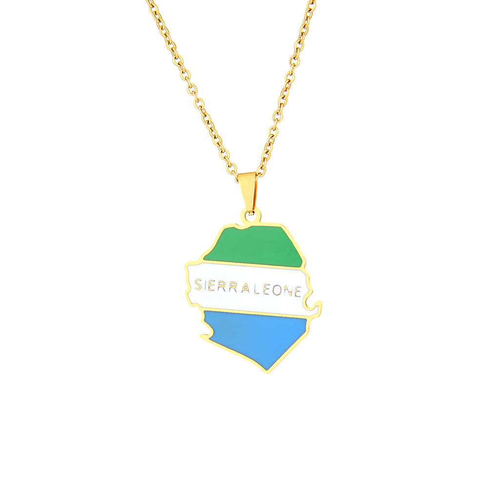 Collana con ciondolo a mappa in acciaio inossidabile in stile geometrico con ciondolo in acciaio al titanio e finitura galvanica, unisex