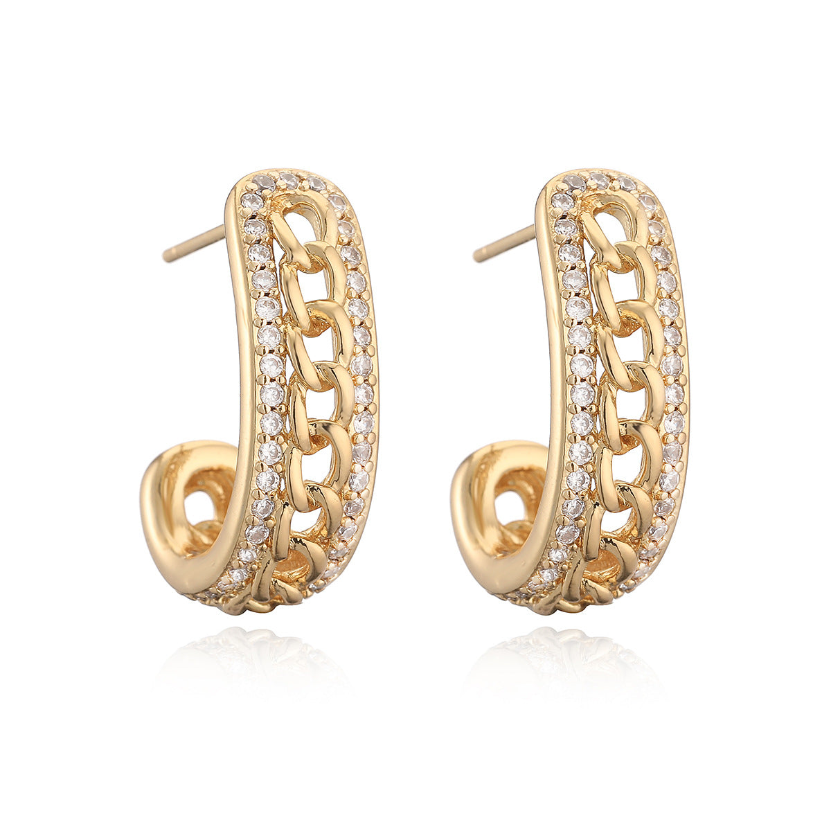Minimalist Elegant Geometric Brass Gold Plated Cubic Zirconia Earrings for Women