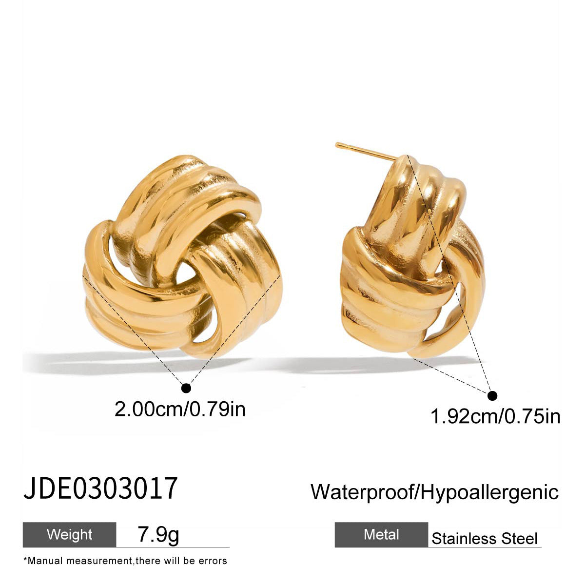 Pendientes de Tuerca Geométricos de Acero Inoxidable con Chapado en Oro de 18K para Mujer — Acero de Titanio Hipoalergénico, Joyería de Moda de Lujo Ligera
