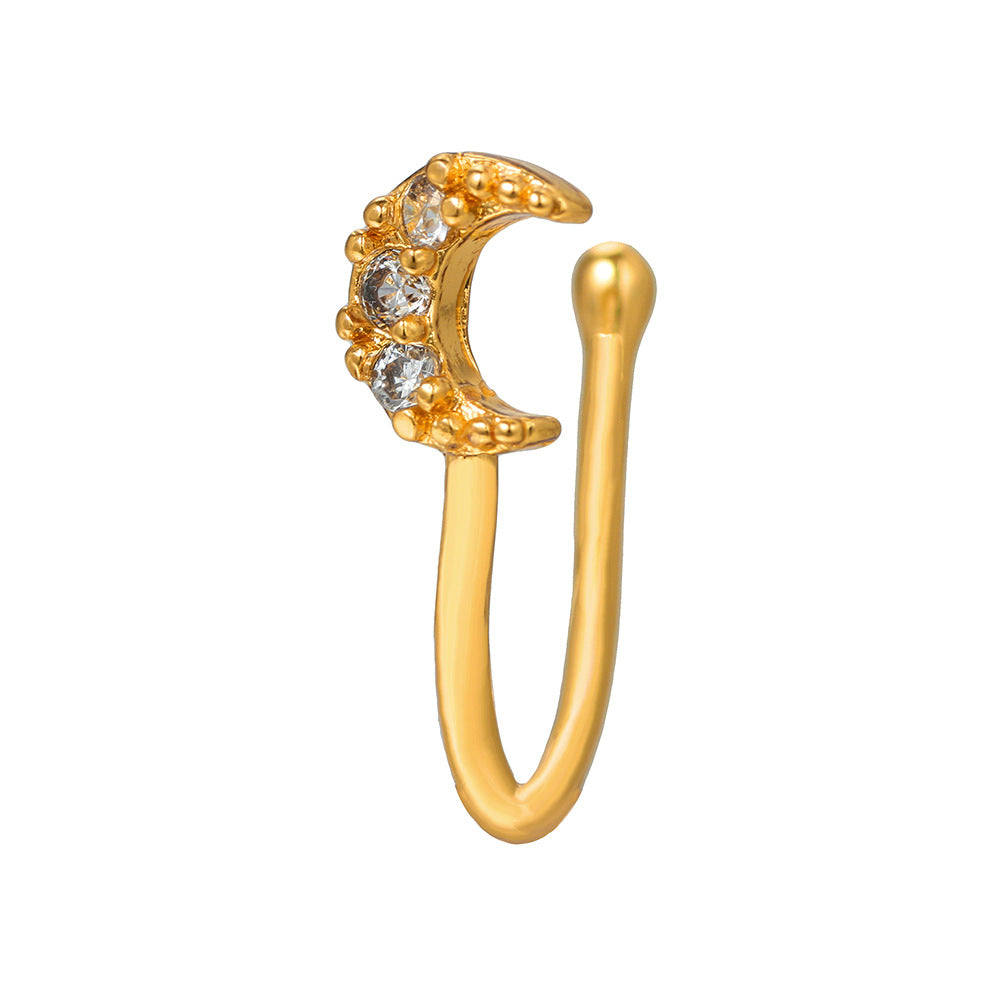 Minimalist Star Geometric Brass Cubic Zirconia Fake Nose Ring for Women
