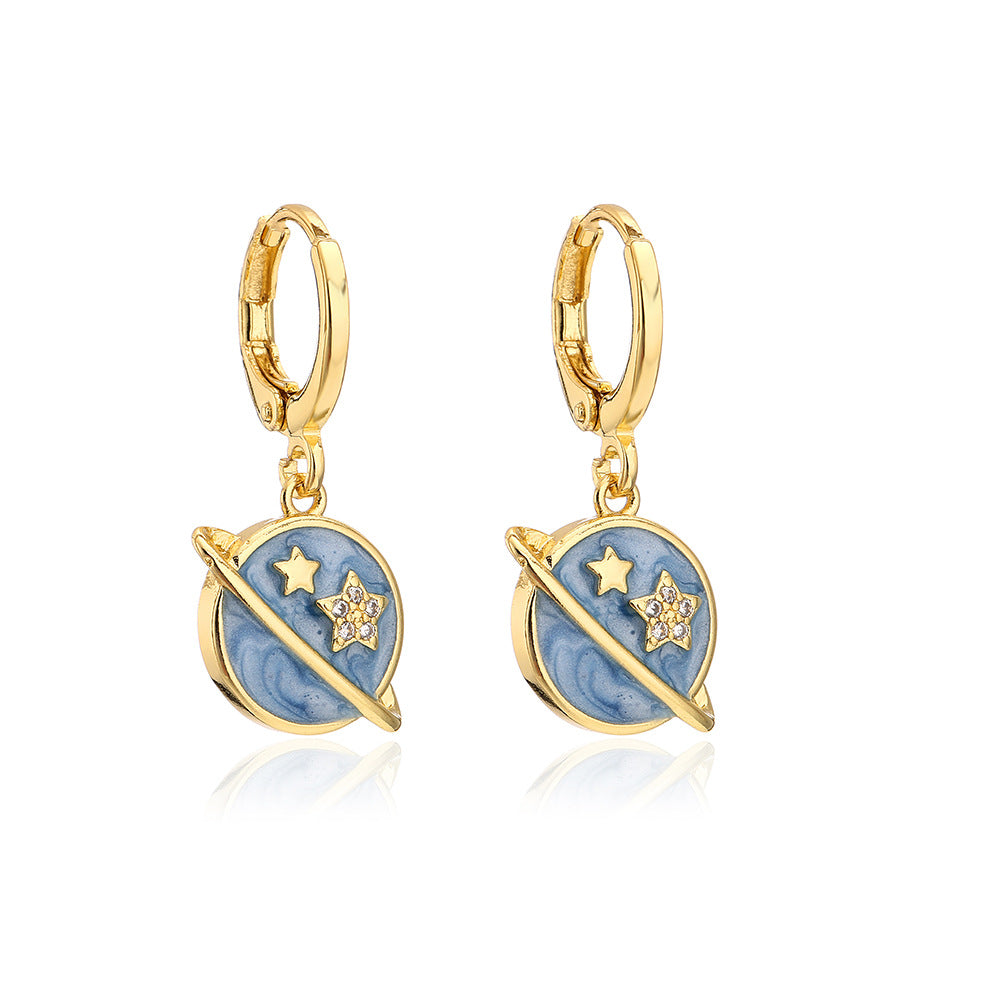 Minimalist Geometric Earrings for Women Made of Copper with Gold Plating and Enamel Finish, Micro-Paved Zirconia Accent