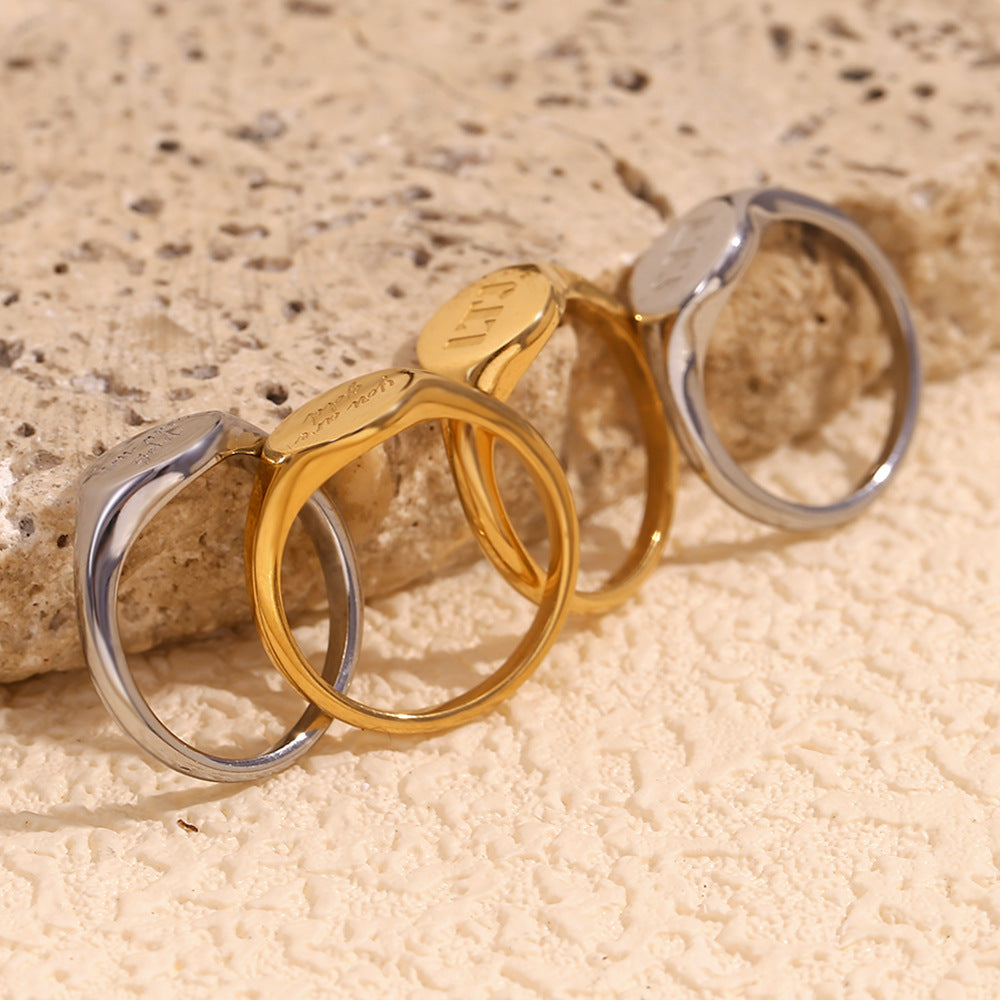 Minimalist Fashion Stainless Steel Plated 18K Gold Letter Ring for Women