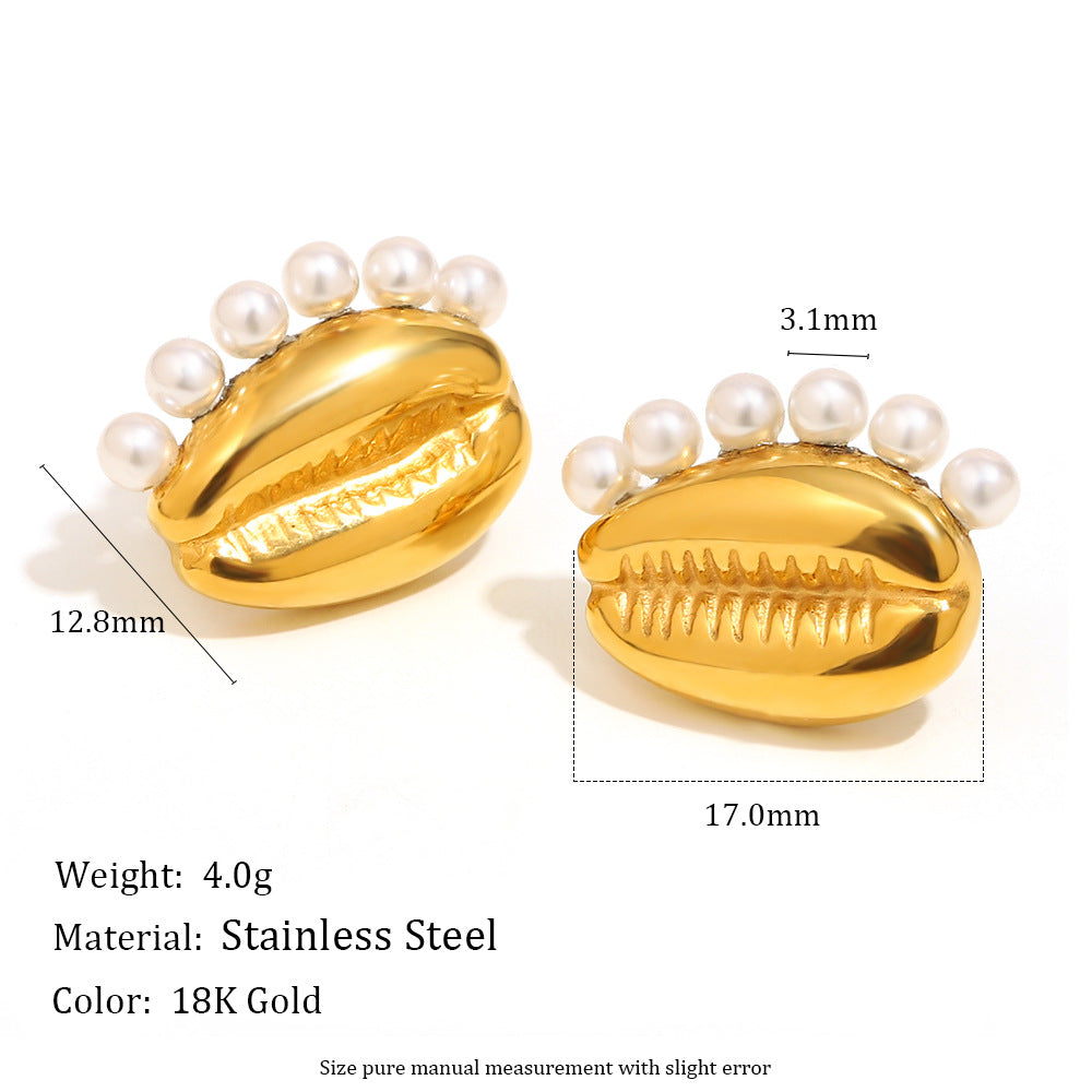 Orecchini a cerchio audaci in acciaio inossidabile con placcatura in oro 18 carati e perle simulate, da donna
