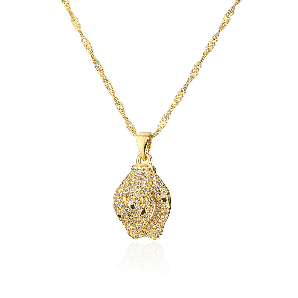 Minimalist Geometric Animal Pendant Necklace for Women in Copper with Gold Plating and Zircon Inlay