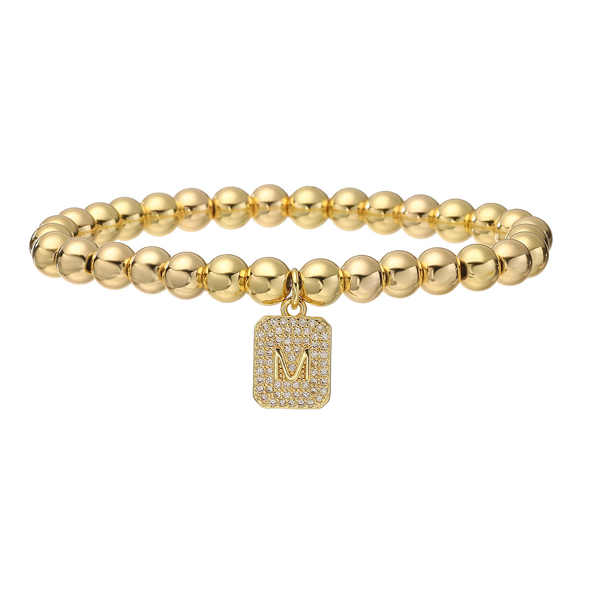 Bracciale minimalist personalizzato con ciondolo a lettera per donna, con perle in rame e placcatura in oro 18 carati