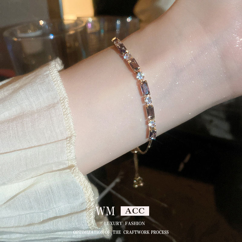Elegant Geometric Brass Bracelet with Cubic Zirconia Inlay, Adjustable Plated Women's Jewelry