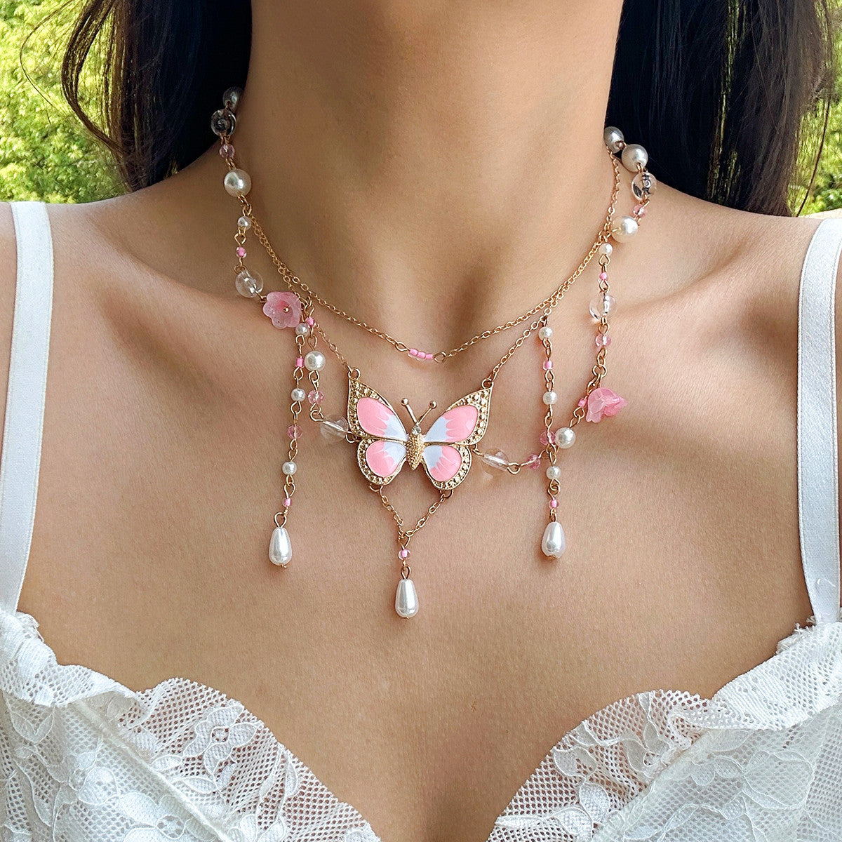 Minimalist Butterfly Choker Necklace for Women Alloy Pendant with Enamel Finish Geometric and Animal-Inspired Design Summer Dopamine Jewelry
