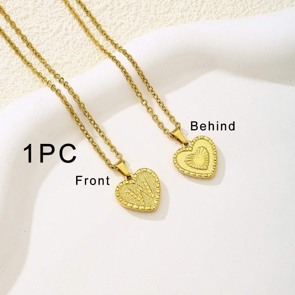 Elegante collana con ciondolo a forma di cuore in acciaio inossidabile con lettera, per donna, finitura placcata, stile catena O