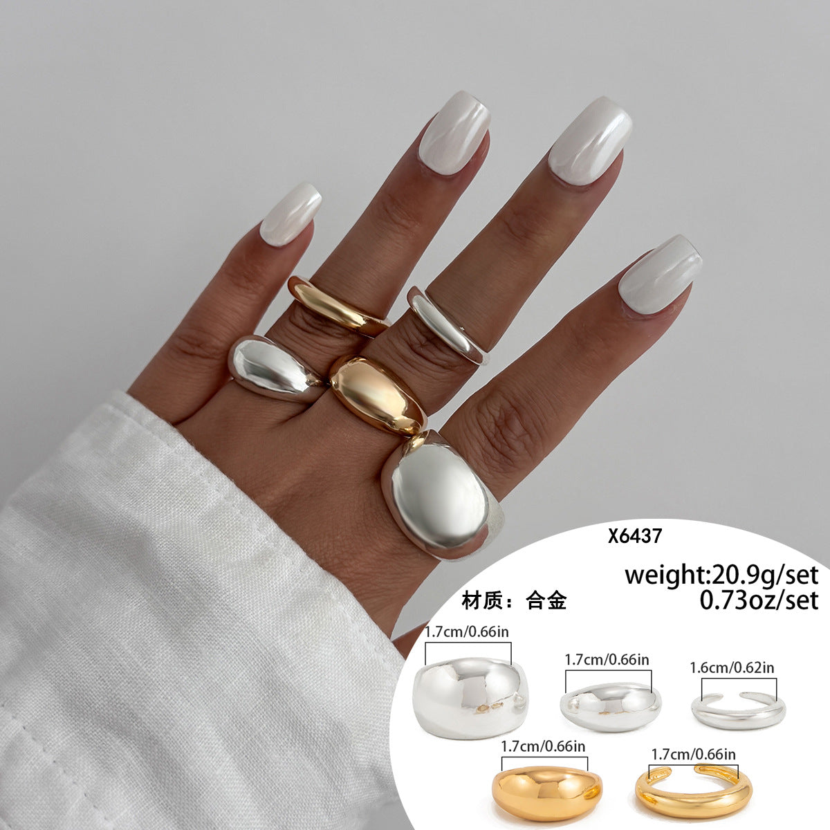 Minimalist Geometric Polished Alloy Ring Set for Women with Smooth Rounded Open Band Design