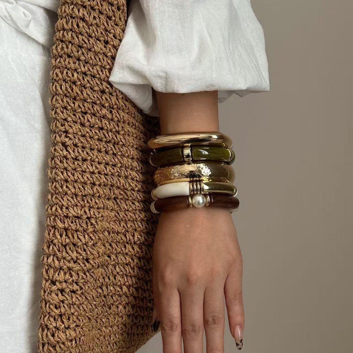 Vintage Minimalist Geometric Round Oval Alloy Plated Bracelet Set