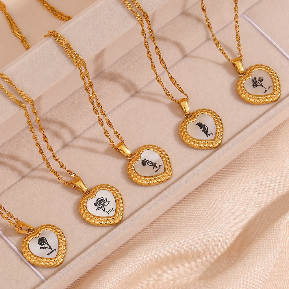Collar minimalista de acero inoxidable con forma de corazón, chapado en oro de 18 quilates y colgante de concha para mujer