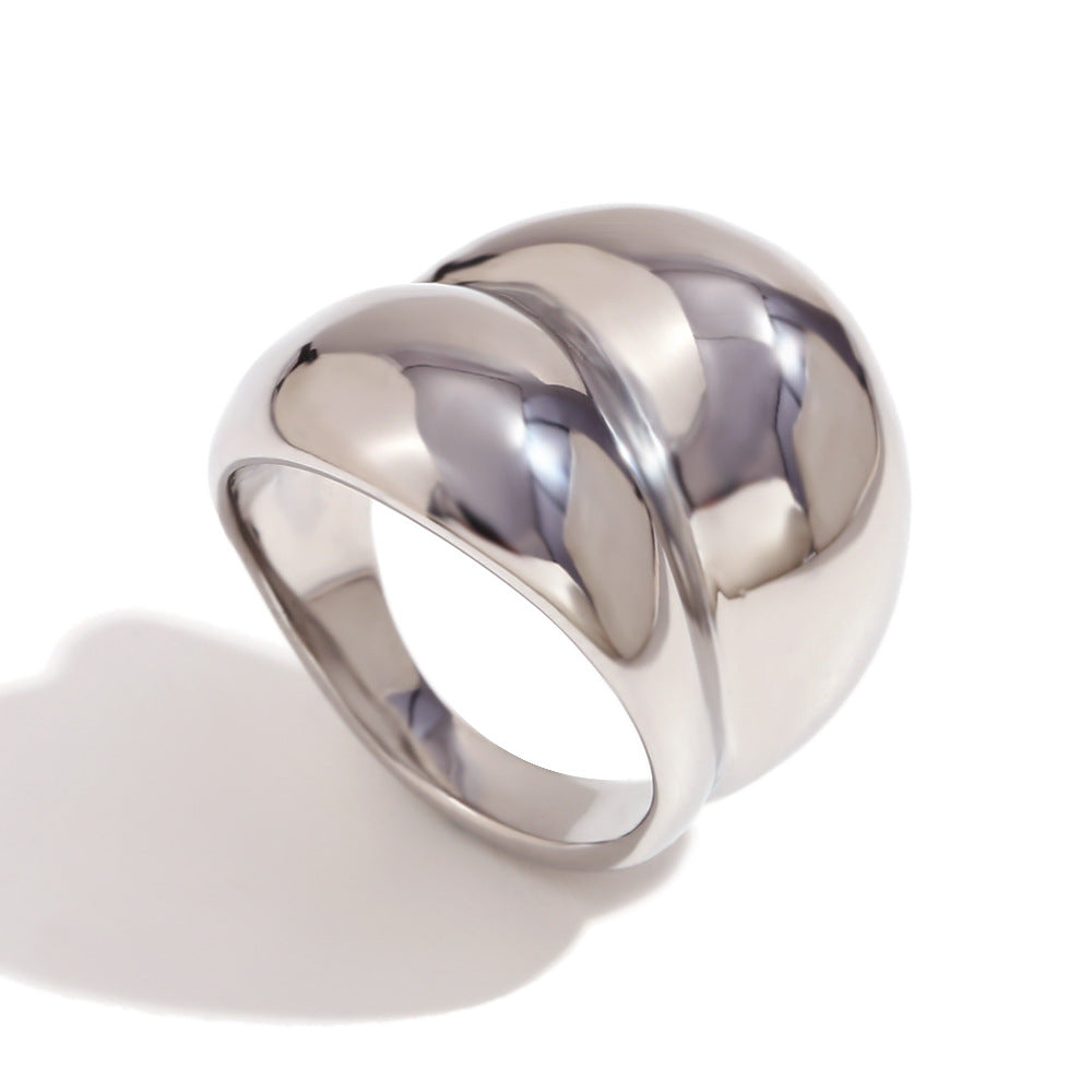 Anello in acciaio inossidabile da donna con fiore minimalista e forma geometrica placcato in oro 18K