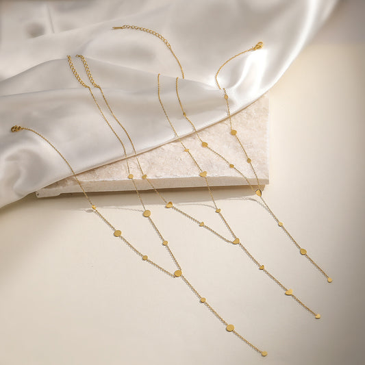 Collana Pendente Minimalista Geometrica in Acciaio Inossidabile con Nappa da Donna