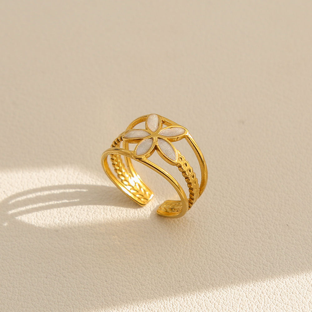 Vintage Instagram Style Adjustable Geometric Stainless Steel Ring with 18K Gold Plating for Women