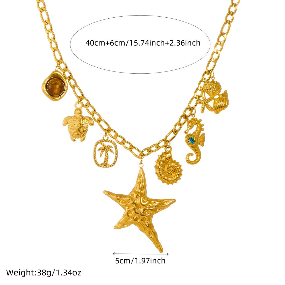 Chic Gold Plated Starfish Stainless Steel Pendant Necklace for Women