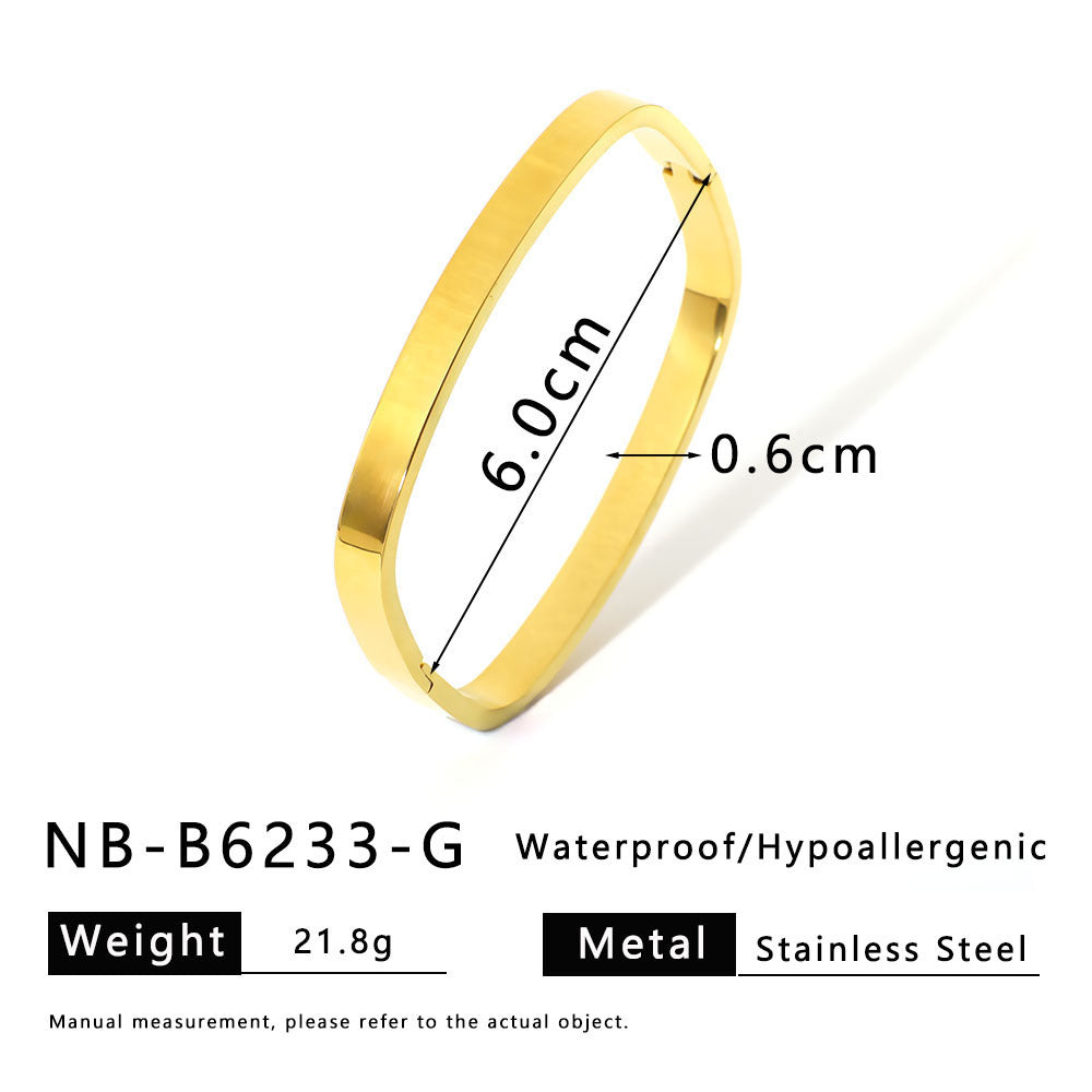 Bracciale Quadrato Minimalista in Acciaio Inossidabile con Placcatura in Oro 18K da Donna
