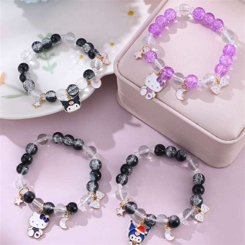 Linda pulsera infantil con temática de princesa, cuentas redondas y detalles de cristal transparente para niñas de 6 a 10 años