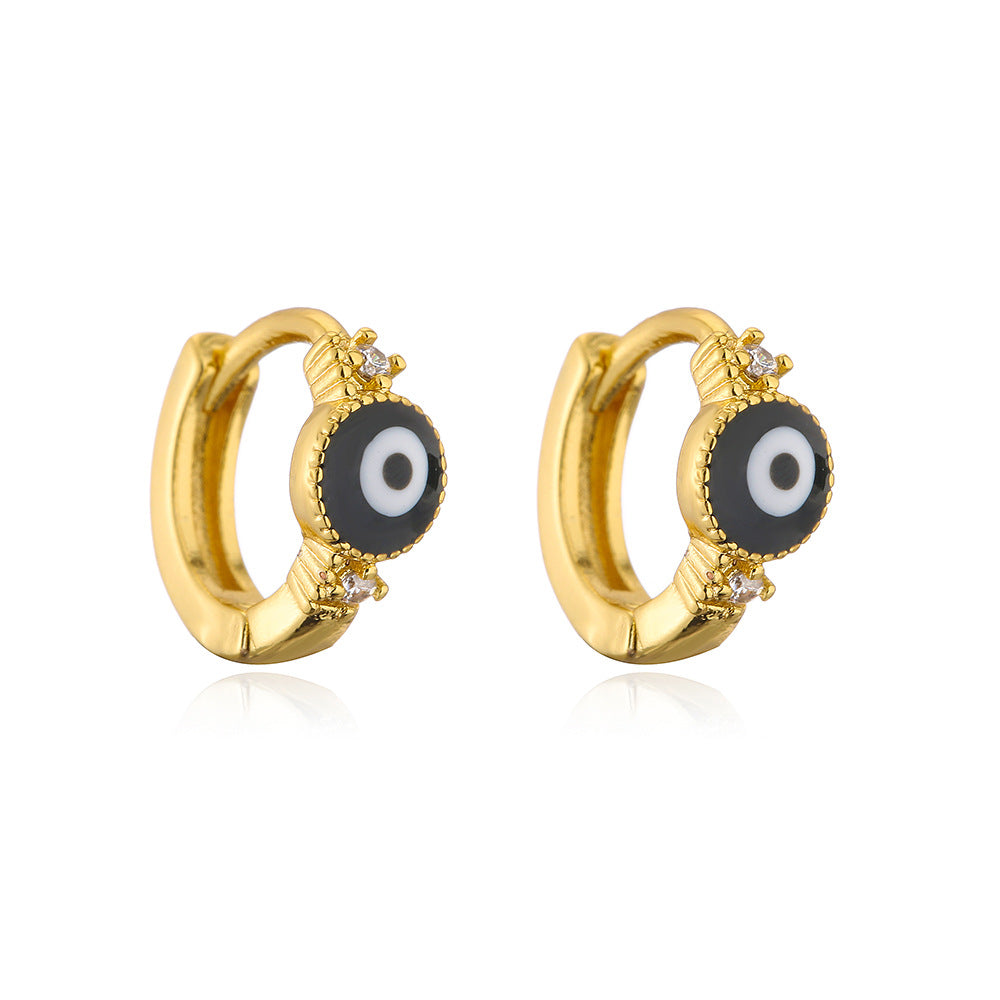 Minimalist Geometric Copper Earrings with 18K Gold Plating and Enamel Evil Eye Design for Women