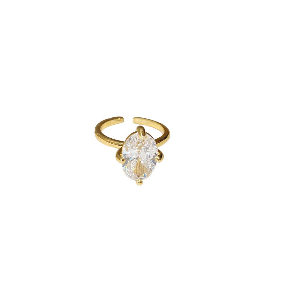 Anillo geométrico chapado en oro estilo lujo con incrustaciones de circonitas para mujer, anillo minimalista de moda para el dedo índice