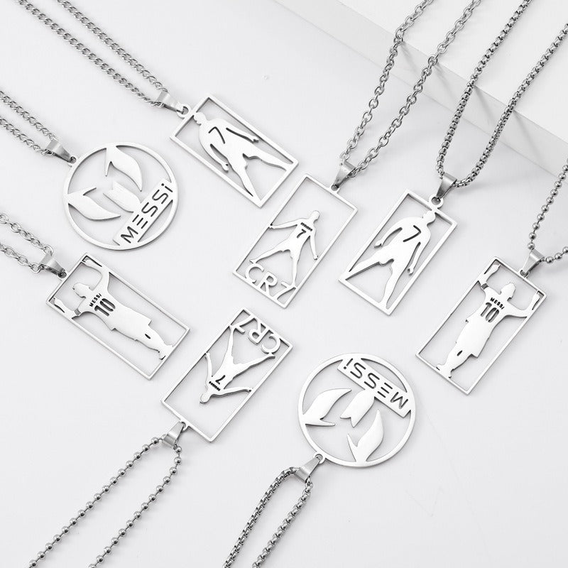 Hip-hop Streetwear Polished Titanium Steel Round Geometric Pendant Necklace for Men