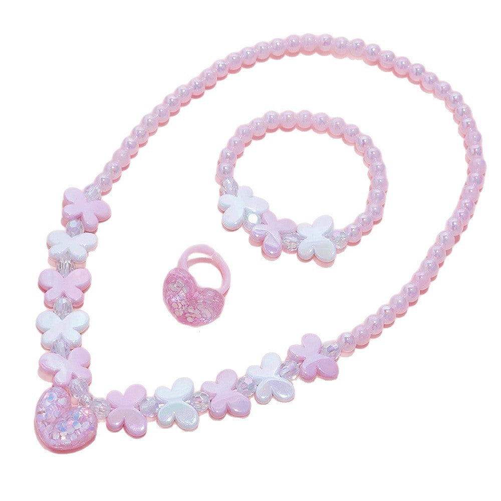 Set de collar de mariposa estilo caricatura para niños con dije de resina en cadena de cuentas con formas de corazón, estrella y flor
