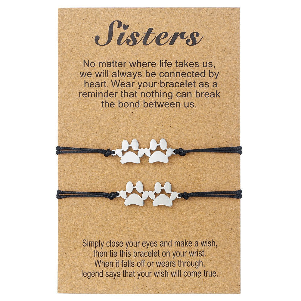 Unique Geometric Heart Titanium Steel Stainless Steel Handmade Beading Bracelet with Wax Cord and Card