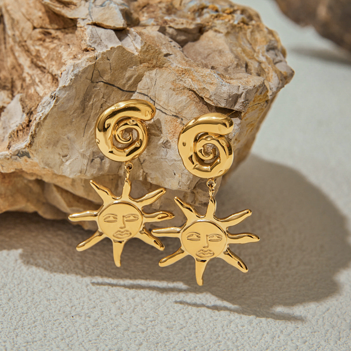 Minimalist Geometric Sun Stainless Steel Plated Earrings for Women