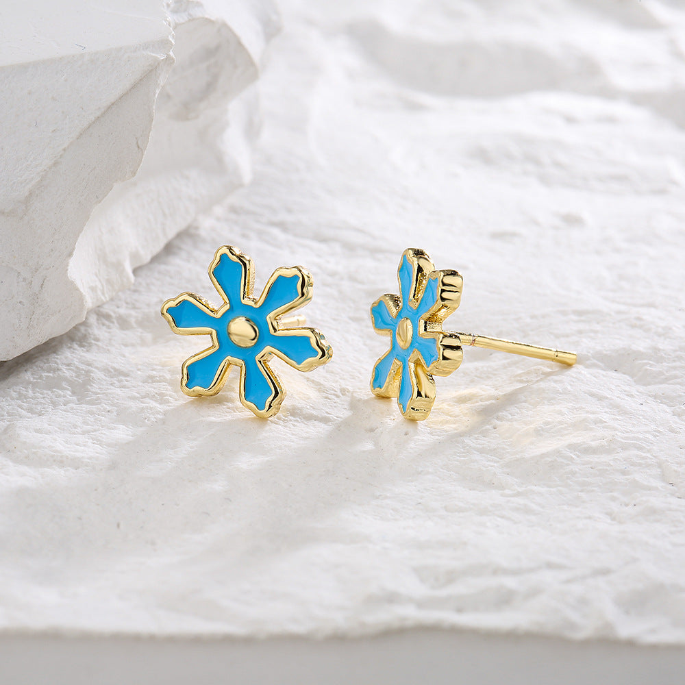 Minimalist Ins Style 18K Gold Plated Copper Enamel Flower Geometric Stud Earrings for Women