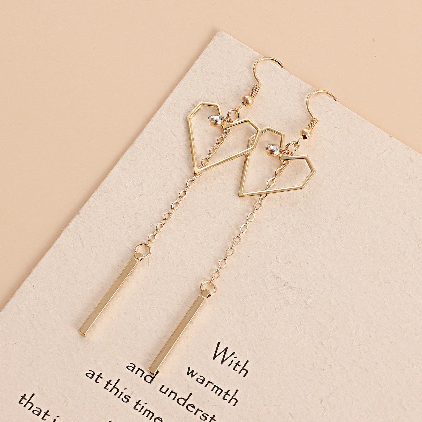 Minimalist Hollow Heart Shaped Alloy Earrings with Micro-Pavé Rhinestones and Fringe Detail for Women