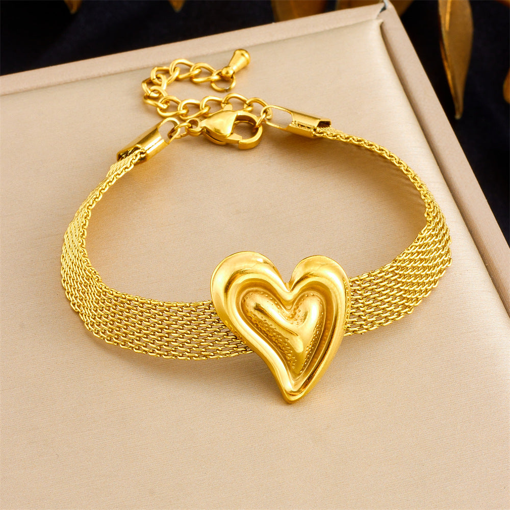 Minimalist Gold Plated Stainless Steel Heart Star Mesh Chain Necklace Set for Women