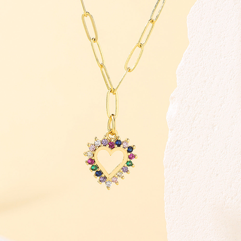 Minimalist Geometric Heart Pendant Necklace for Women with Copper Base Plated in 18K Gold and Micro-Paved Zirconia