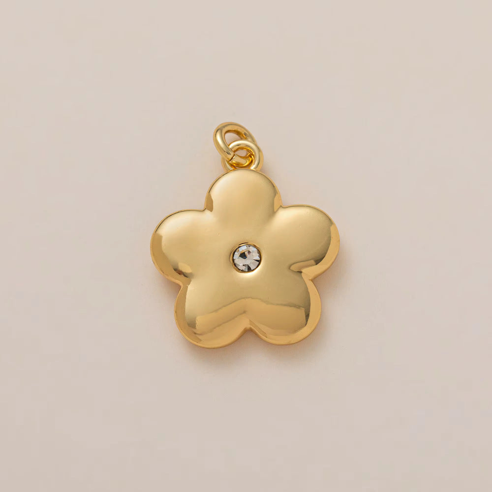 Vintage Minimalist Heart Shape Brass Pendant with Pearl and Rhinestone Inlay 18K Gold Plated Charm Bar