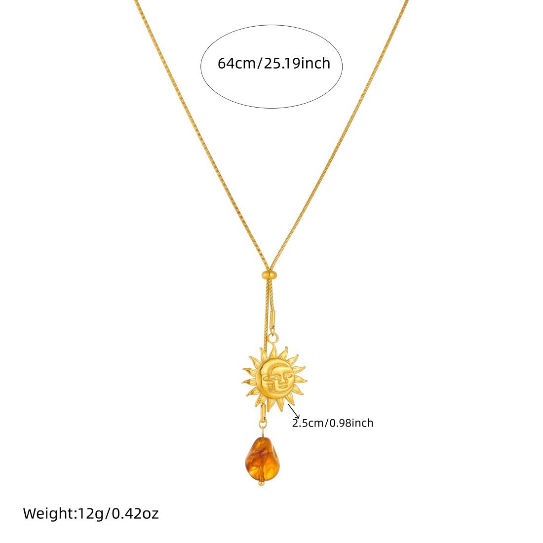 Vintage Geometric Sun Stainless Steel Plated Pendant Necklace for Women with Snake Chain