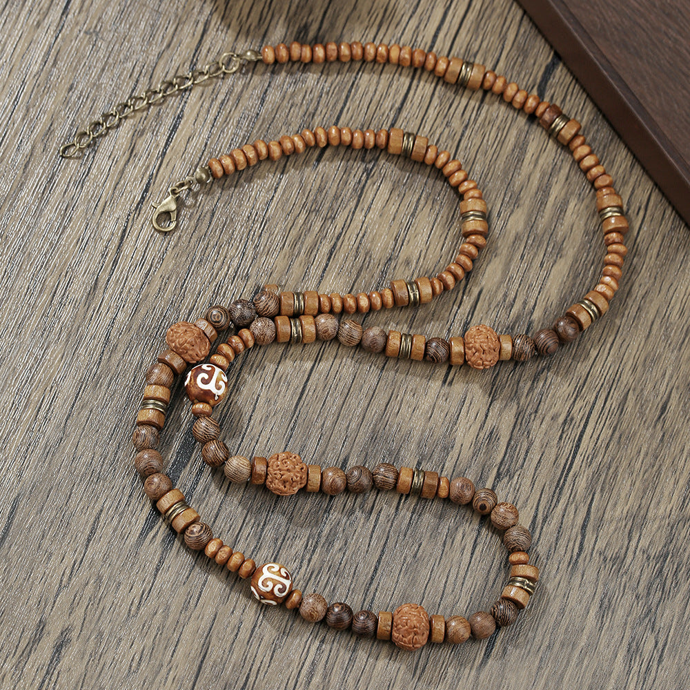 Bohemian Vintage Men's Geometric Wood Beaded Necklace