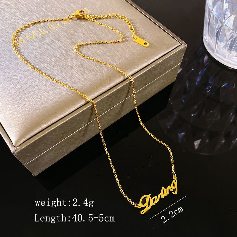Minimalist Titanium Steel Letter Necklace Plated Cable Chain Unisex Jewelry